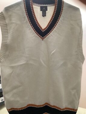 H&M MEN’S V-NECK CABLE KNIT COTTON SLEEVELESS SWEATER VEST RELAXED FIT